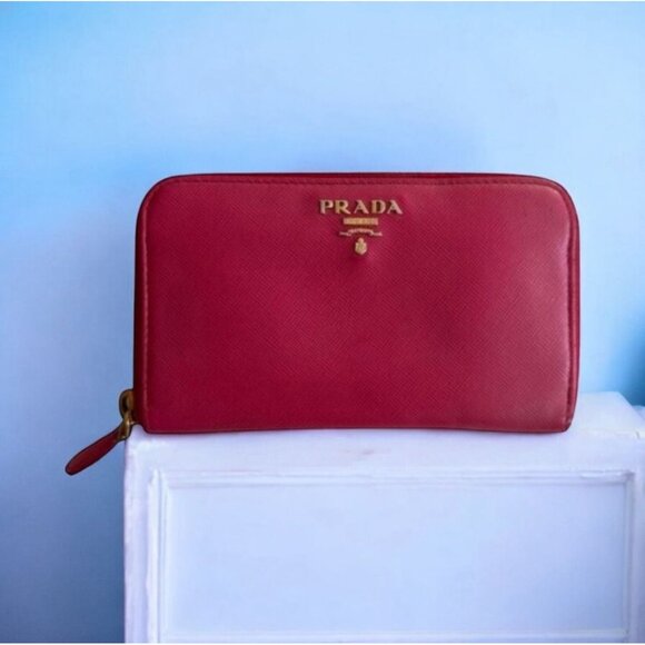 PRADA Peonia Saffiano Logo Long Zip Clutch Wallet - Picture 1 of 9